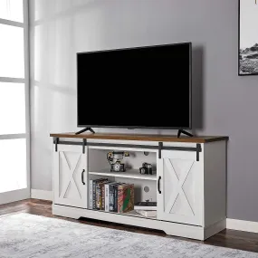 TV Stand, Entertainment Center with Sliding Barn Door and Adjustable Shelf & Feet