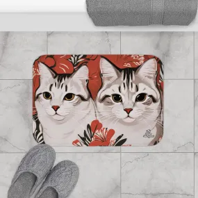 Two White Cats, Memory Foam Bath Mat - Cozy Bathroom Essential