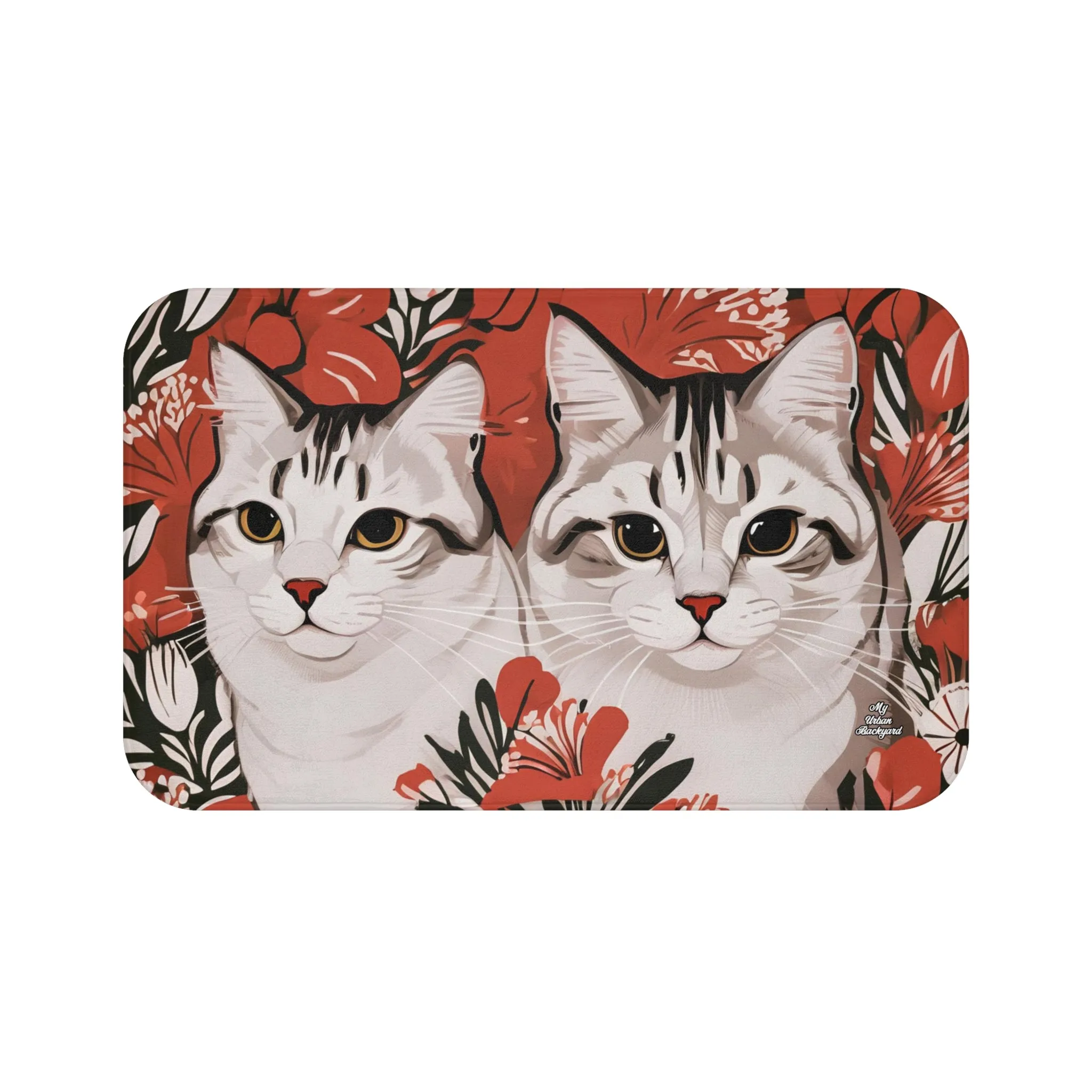 Two White Cats, Memory Foam Bath Mat - Cozy Bathroom Essential