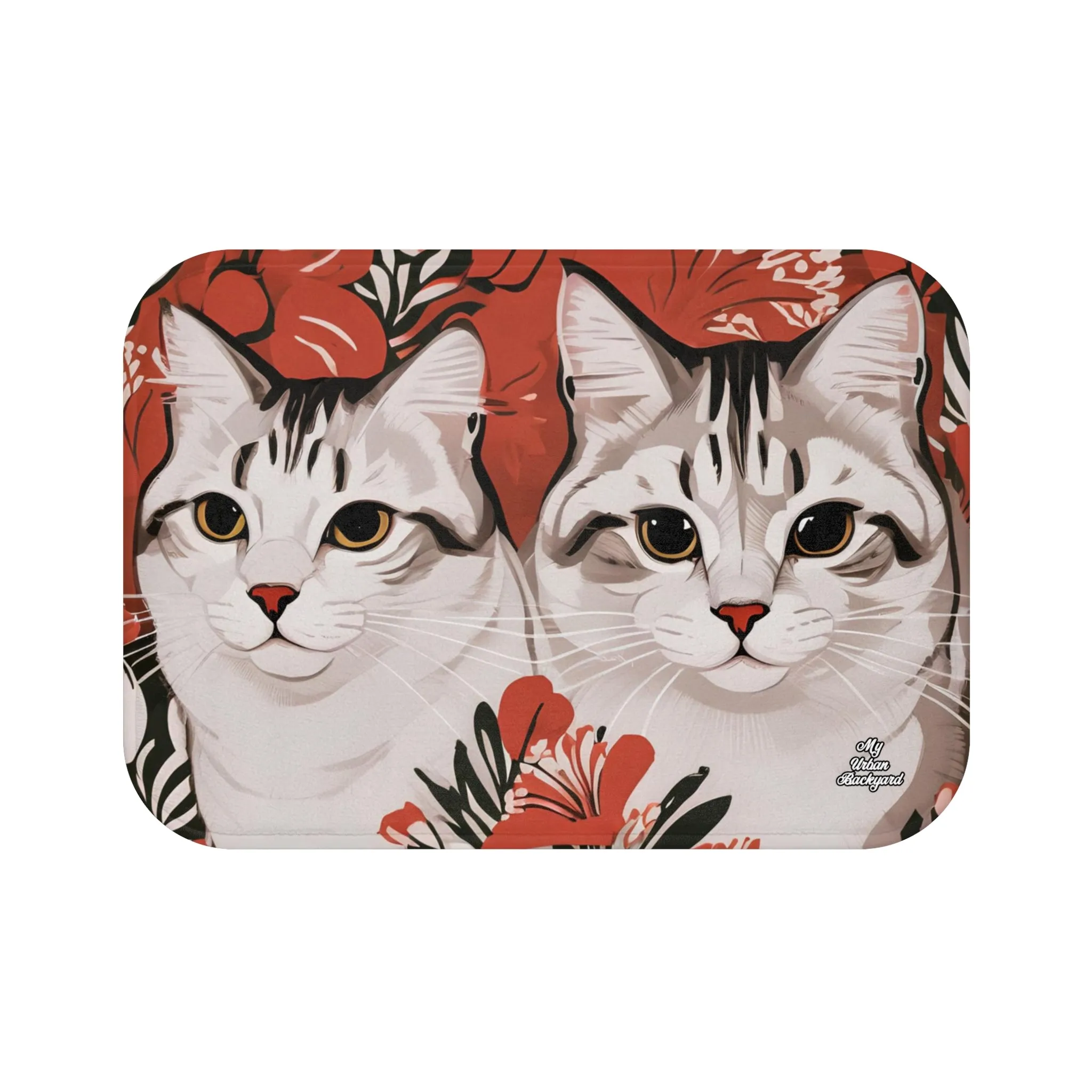 Two White Cats, Memory Foam Bath Mat - Cozy Bathroom Essential