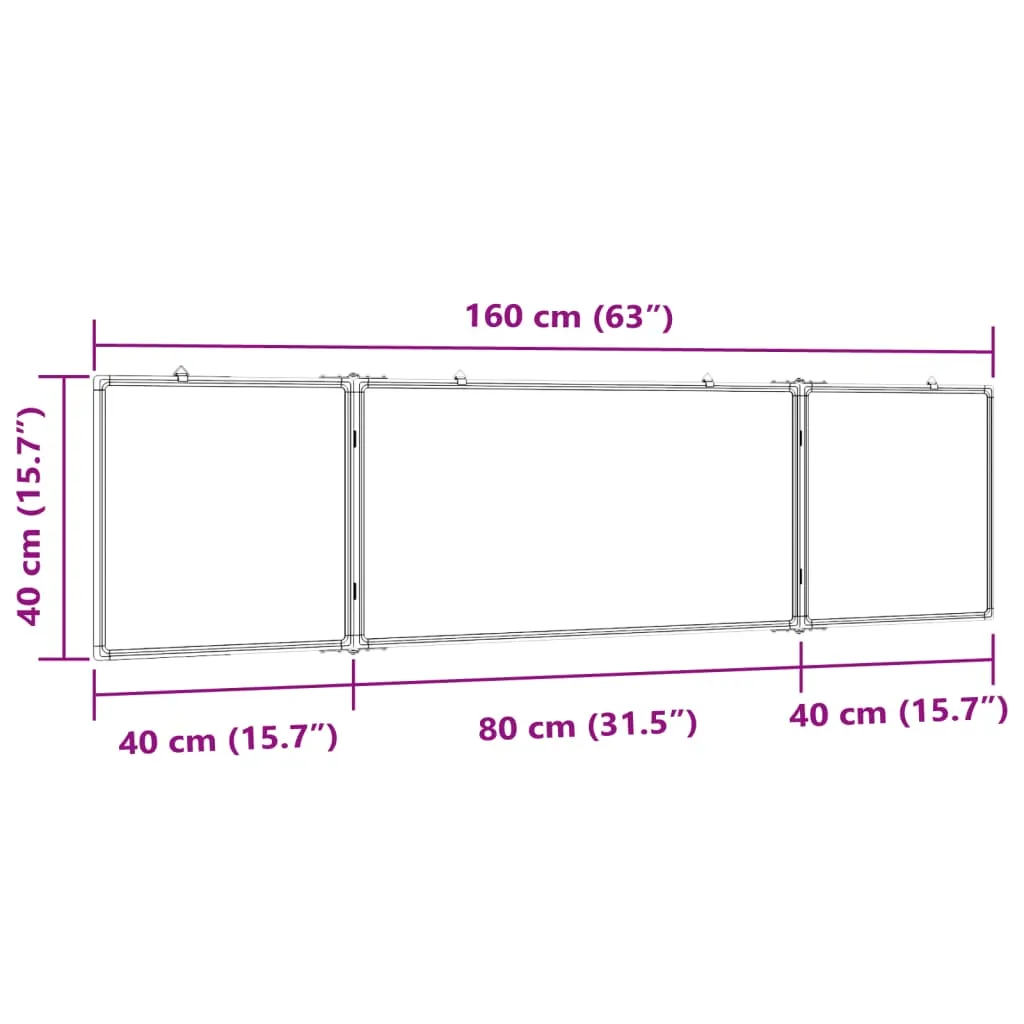 vidaXL Magnetic Whiteboard Foldable 160x40x1.7 cm Aluminium