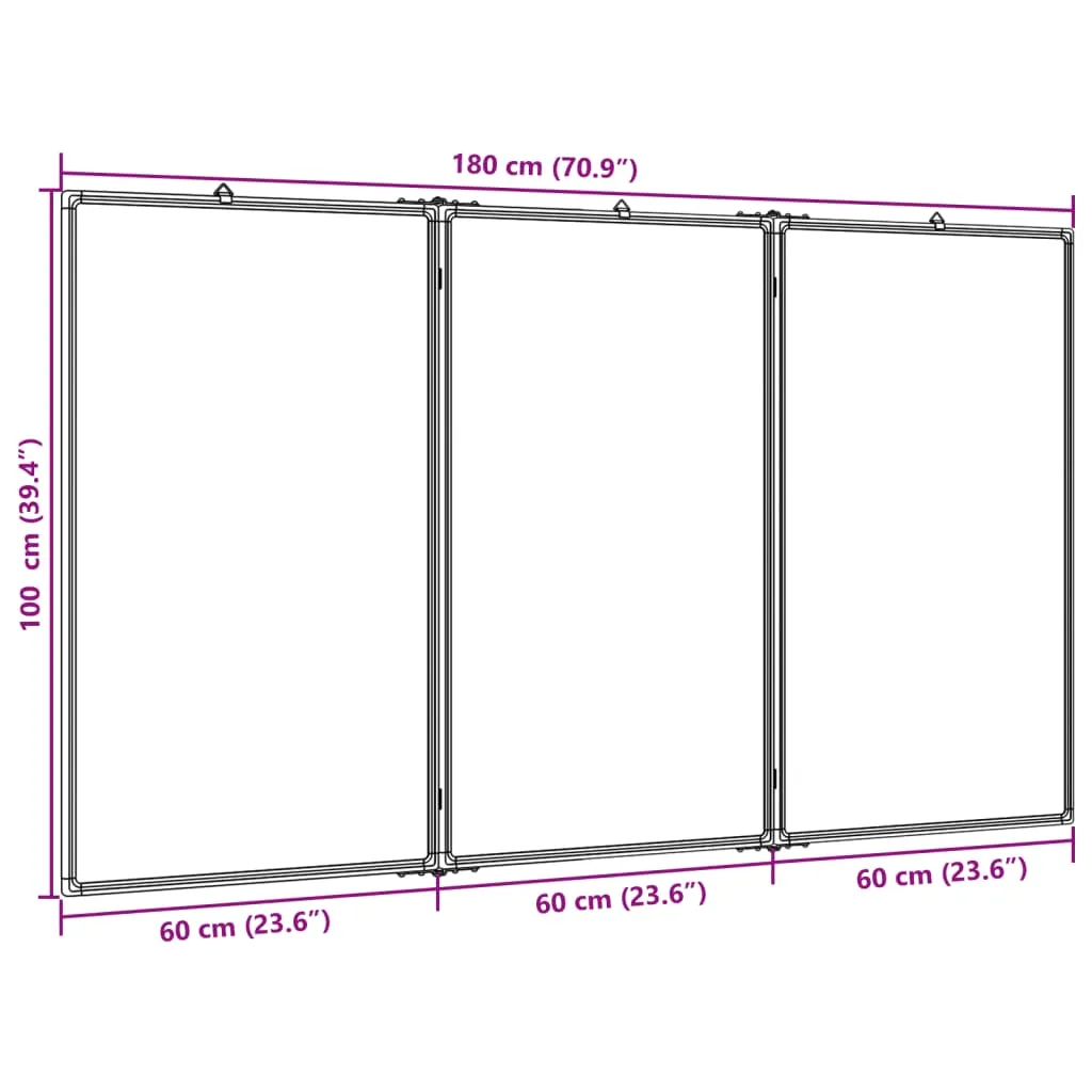 vidaXL Magnetic Whiteboard Foldable 180x100x1.7 cm Aluminium