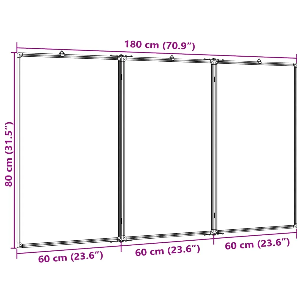 vidaXL Magnetic Whiteboard Foldable 180x80x1.7 cm Aluminium