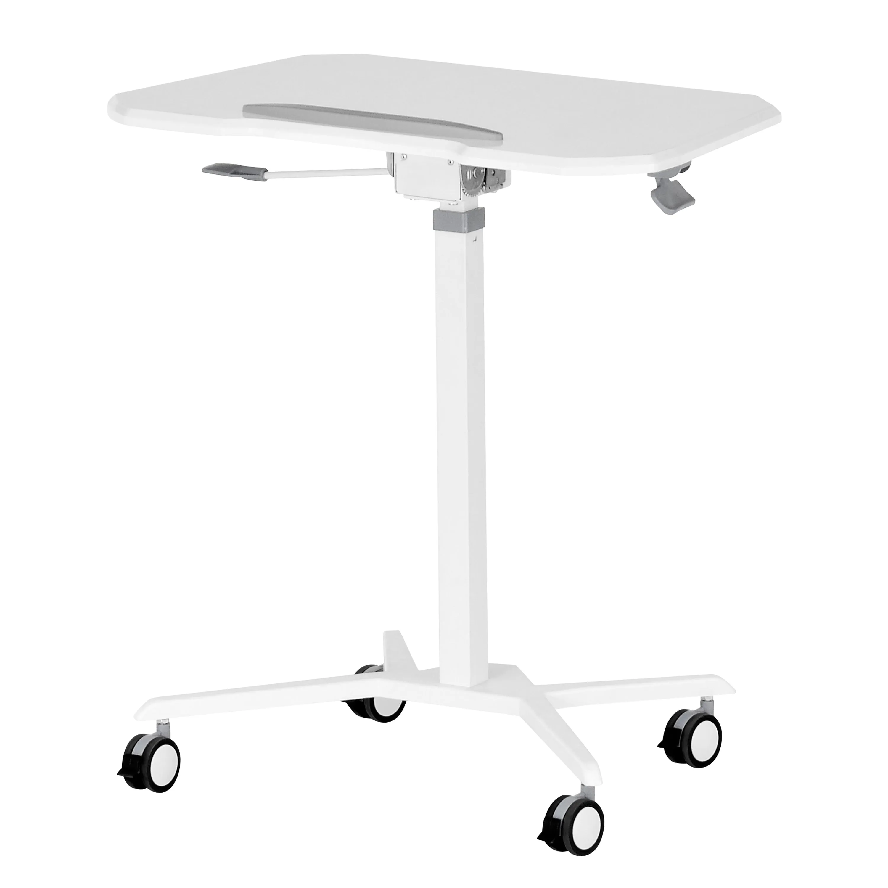 White Sit to Stand Mobile Laptop Computer Stand with Height Adjustable and Tiltable Tabletop