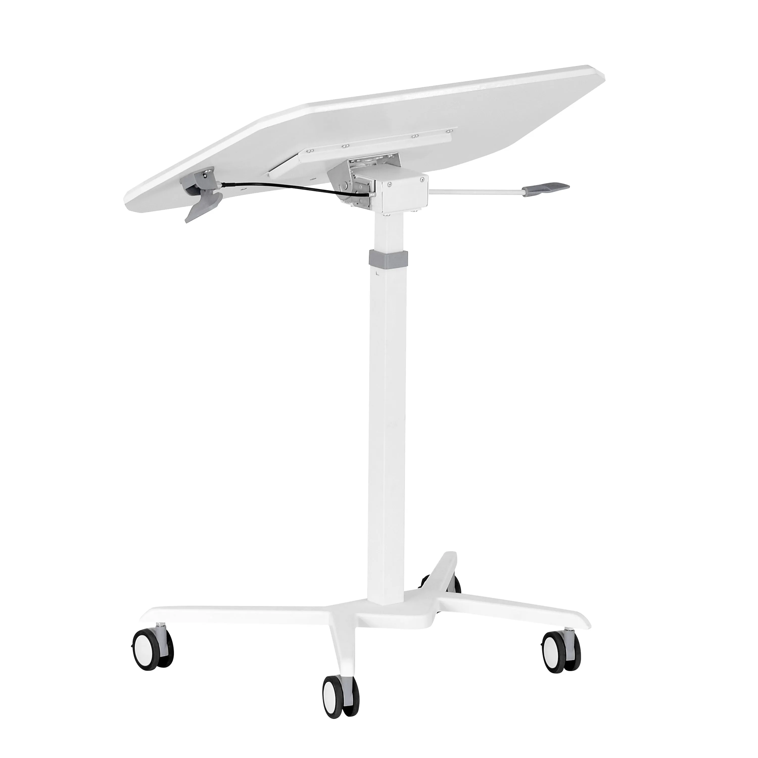 White Sit to Stand Mobile Laptop Computer Stand with Height Adjustable and Tiltable Tabletop