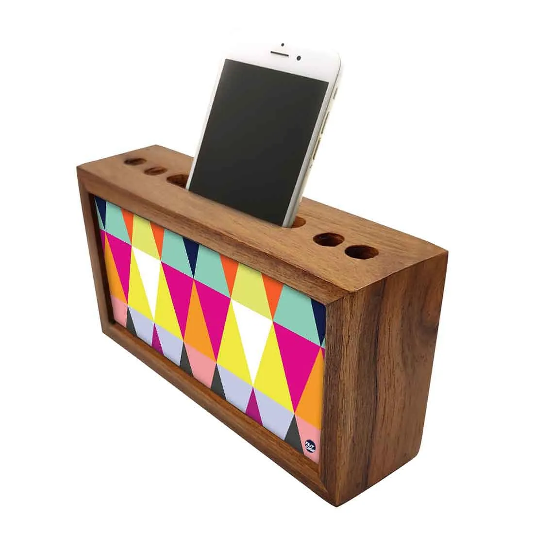 Wooden desk organizer Pen Mobile Stand - Colorful Angles