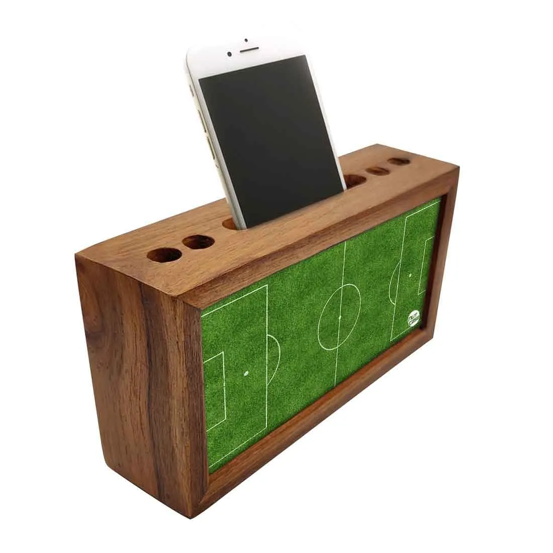 Wooden desktop organizer Pen Mobile Stand - Football Field