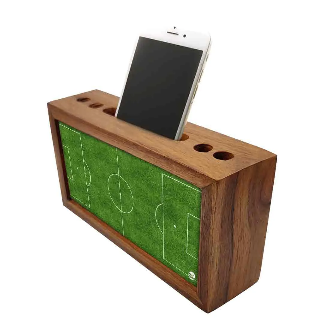 Wooden desktop organizer Pen Mobile Stand - Football Field